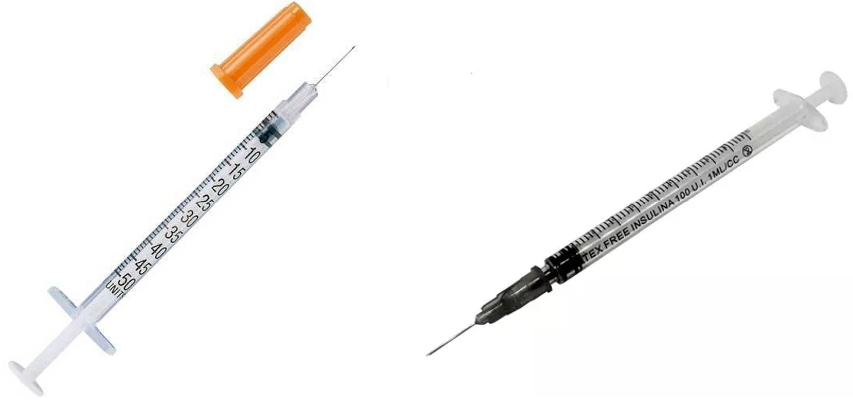 Seringas de insulina U-100 com agulha fina